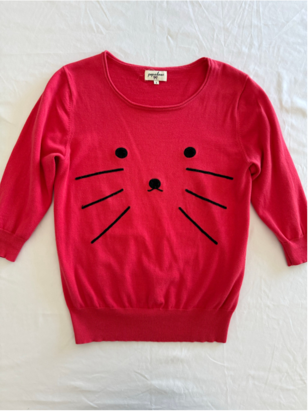 Women's Pepaloves Cat Face Sweater Size S Red Black - Picture 2 of 9